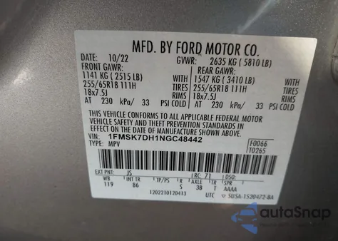 2022 Ford Explorer Xlt z USA, uszkodzony, nr VIN 1FMSK7DH1NGC48442